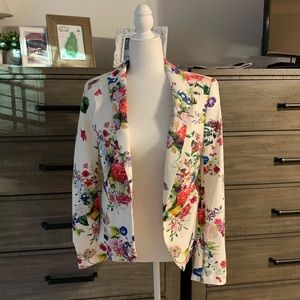 Zara White Floral Blazer with Multicolor Bouquet Print